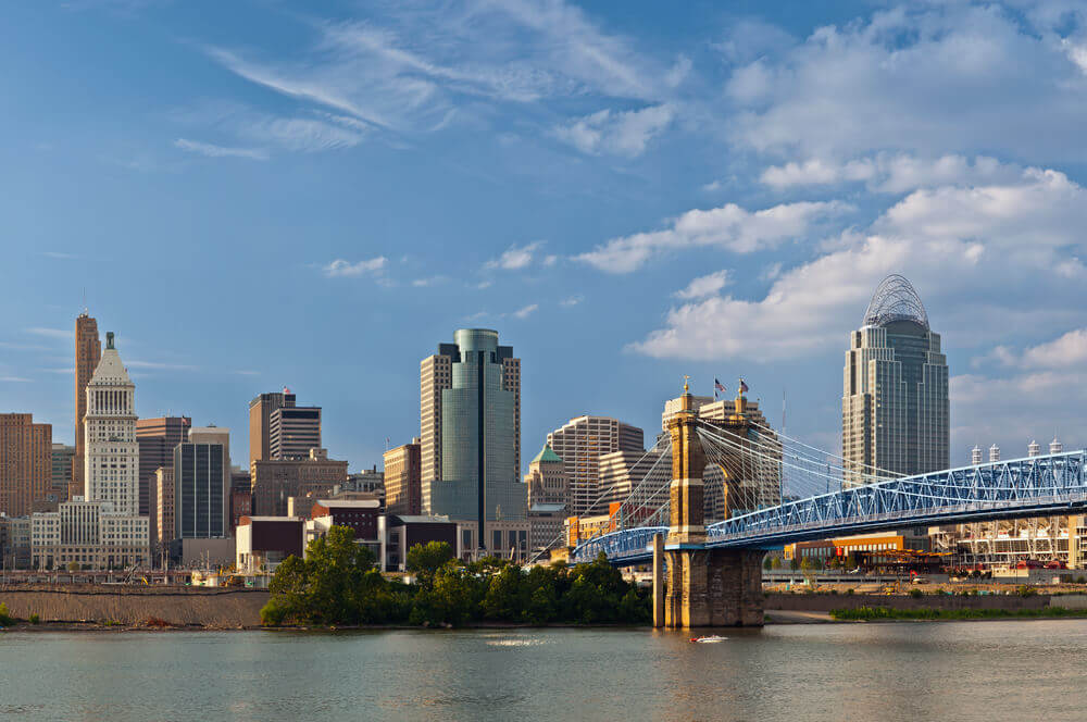 Cincinnati Ohio Skyline on Bright Sunny Day